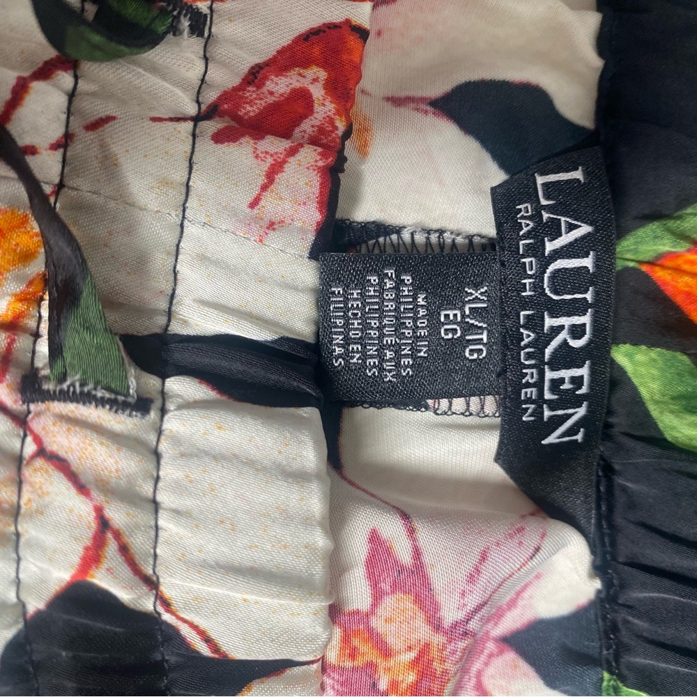 LAUREN Ralph Lauren Floral Satin Charmeuse Wide-Leg Pants Multi XL Black Label - Picture 3 of 10